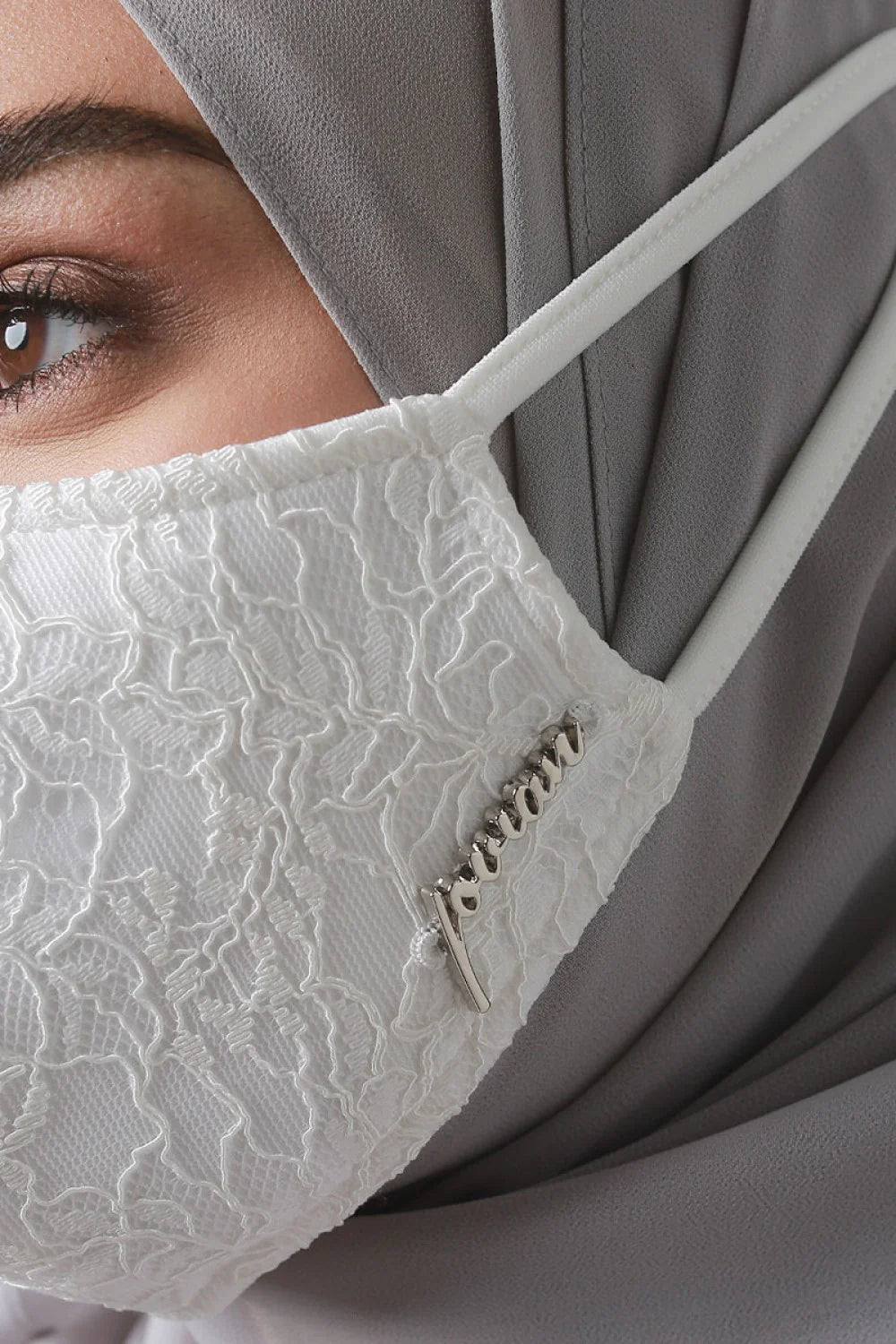 Jovian Lace Ribbon Series Hijab Mask in Off White