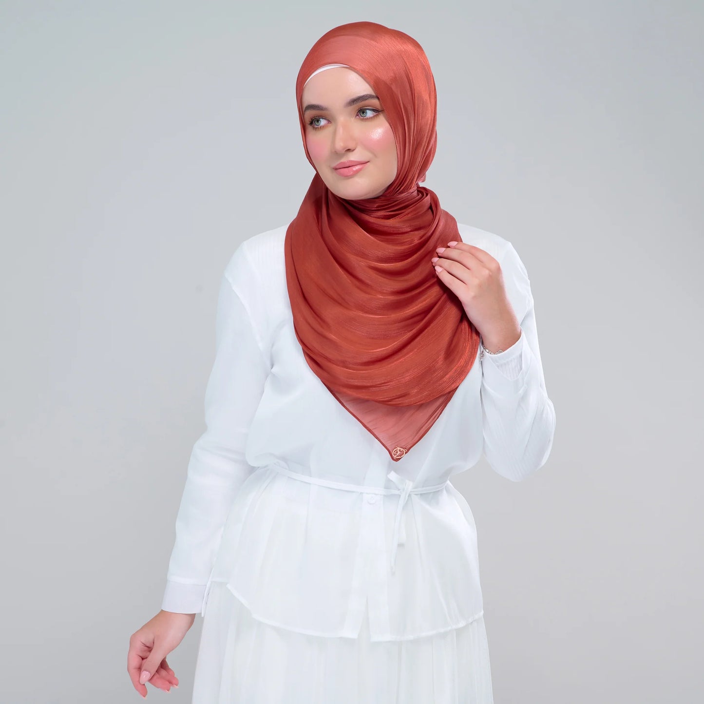 Raia Shawl | Ironless Shimmer in Brick Orange