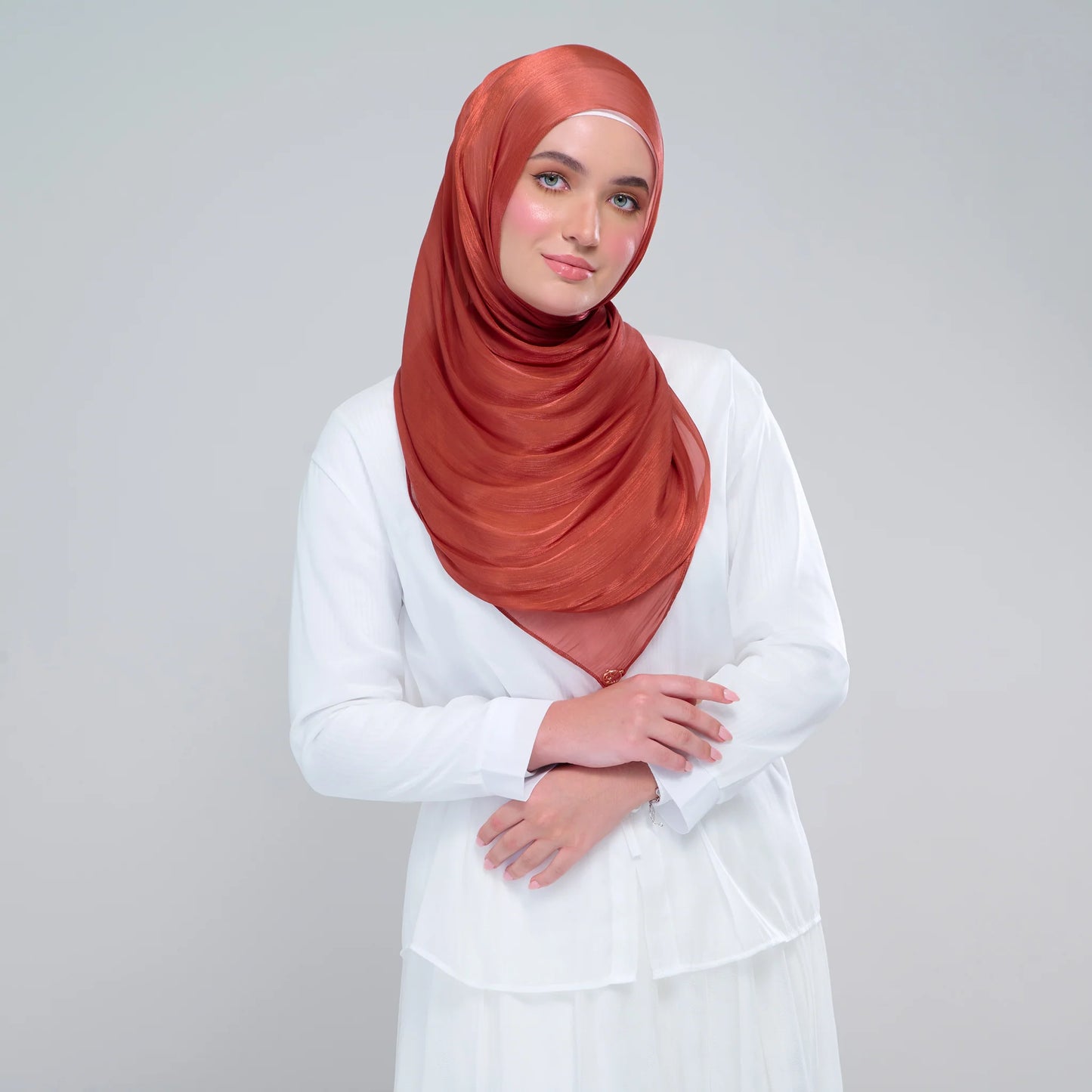Raia Shawl | Ironless Shimmer in Brick Orange