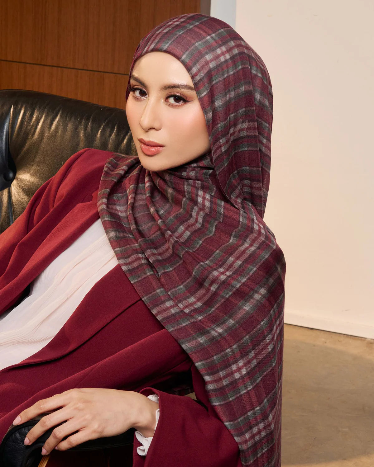 Plaid in Cherry Modal Shawl