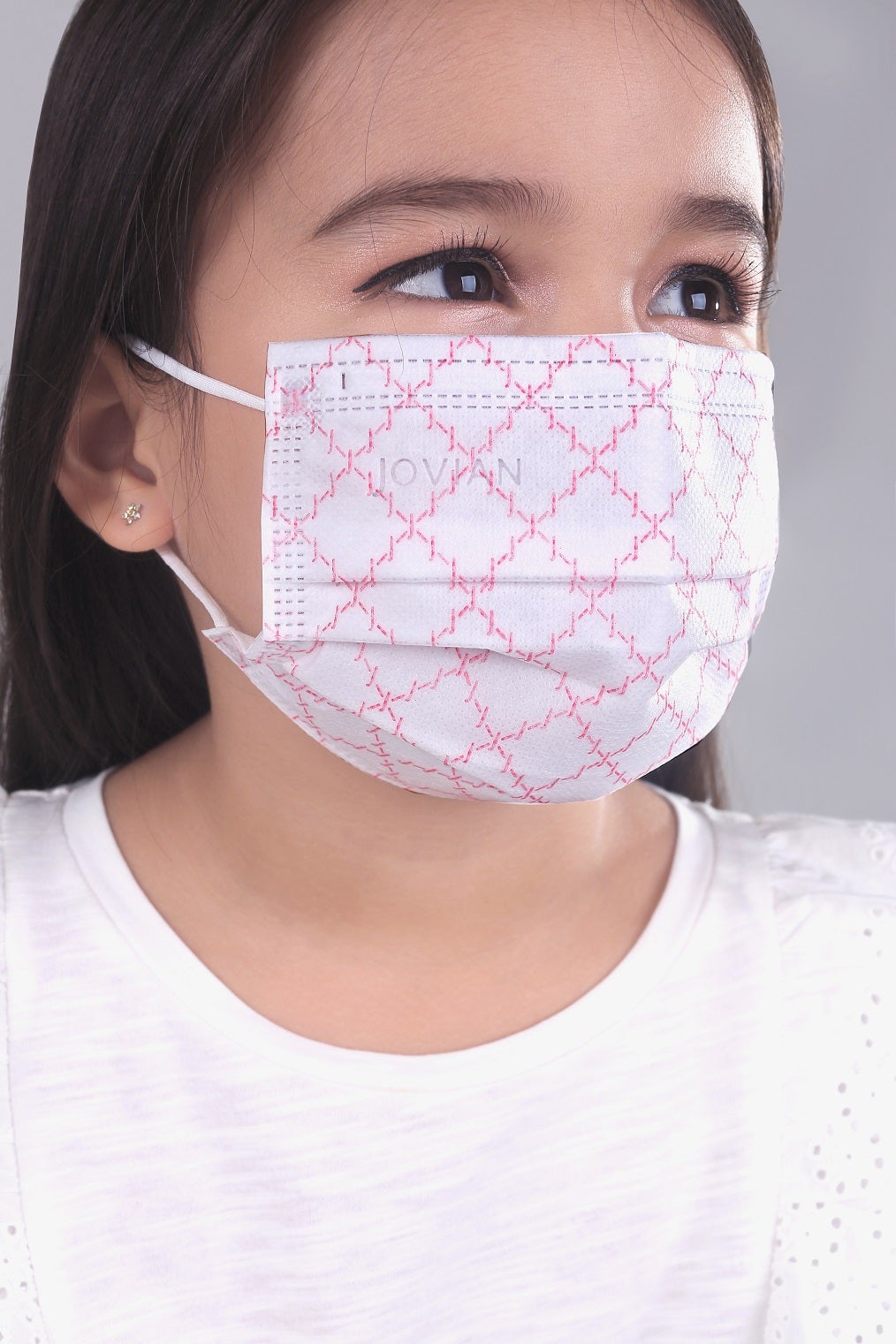 Earloop 3-Ply Mask in White Pink Monogram For Kids