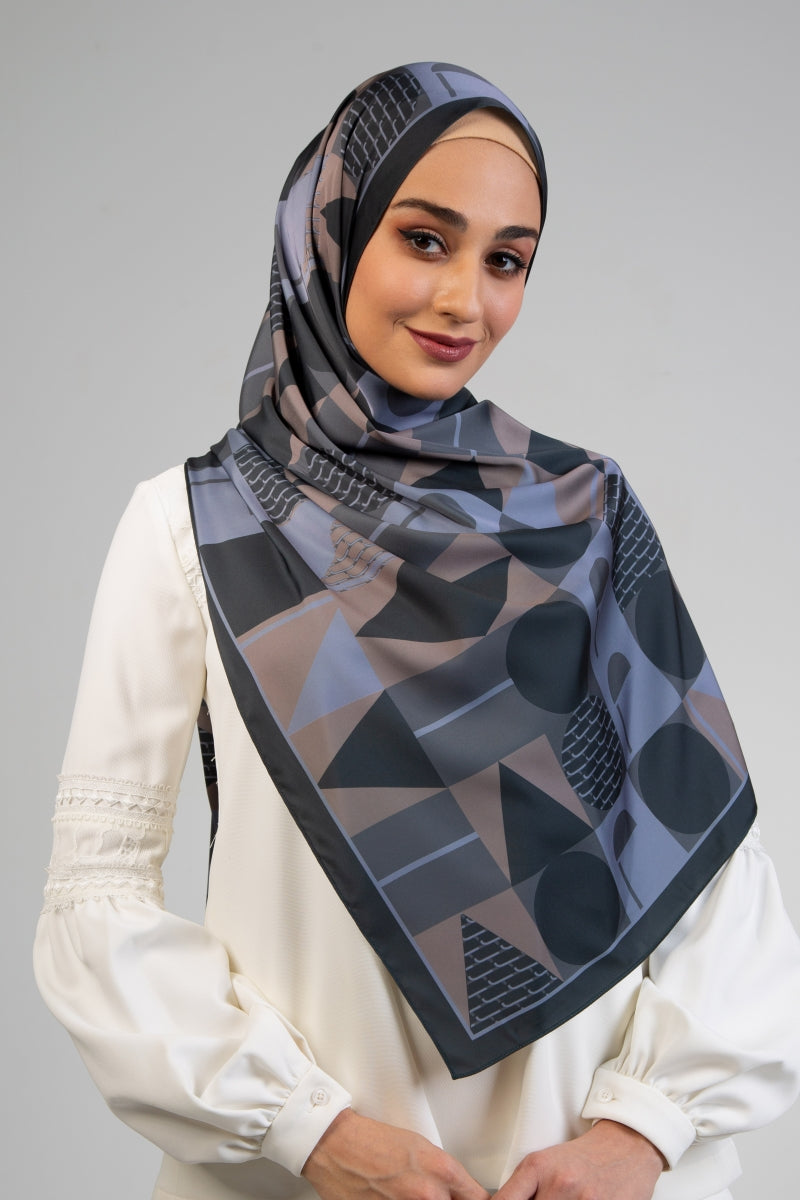 Hijab Geoline | Maya Satin in Grey Black
