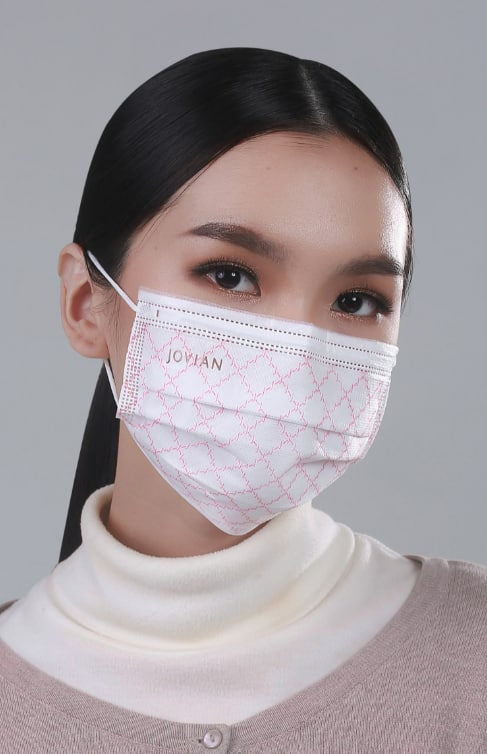 Earloop 3-Ply Mask in White Pink