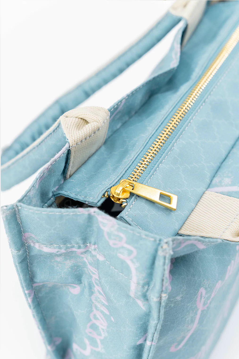 Printed Mini Tote Bag Petite Ribbon in Grey Turqouise