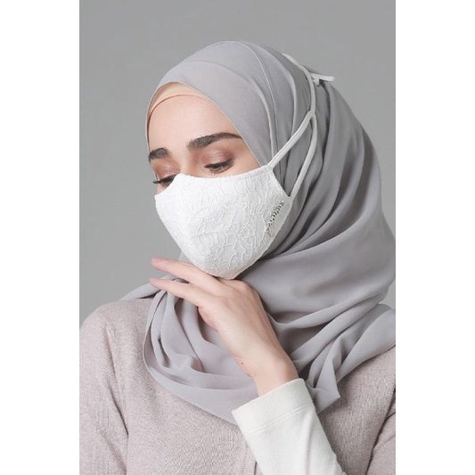 Jovian Lace Ribbon Series Hijab Mask in Off White