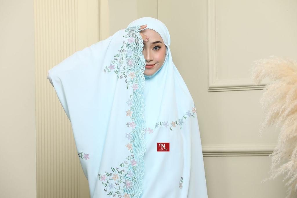 Telekung Royal in Baby Blue (Sulam)