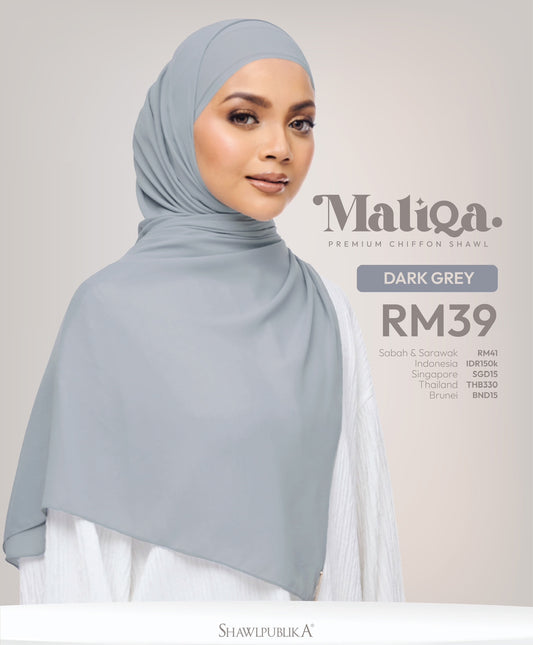 Maliqa Premium Chiffon Shawl in Dark Grey