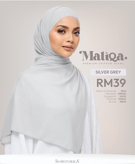 Maliqa Premium Chiffon Shawl in Silver Grey