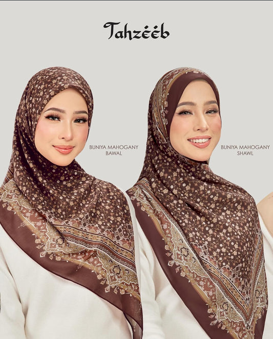 Tahzeeb in Buniya Mahagony Chiffon Shawl