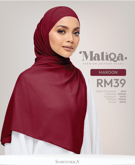 Maliqa Premium Chiffon Shawl in Maroon