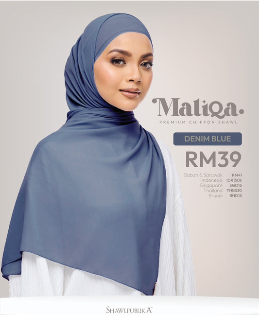 Maliqa Premium Chiffon Shawl in Denim Blue