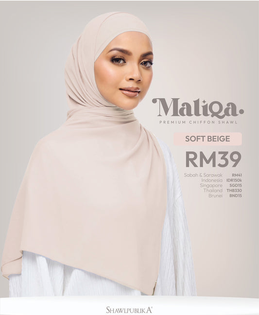 Maliqa Premium Chiffon Shawl in Soft Beige