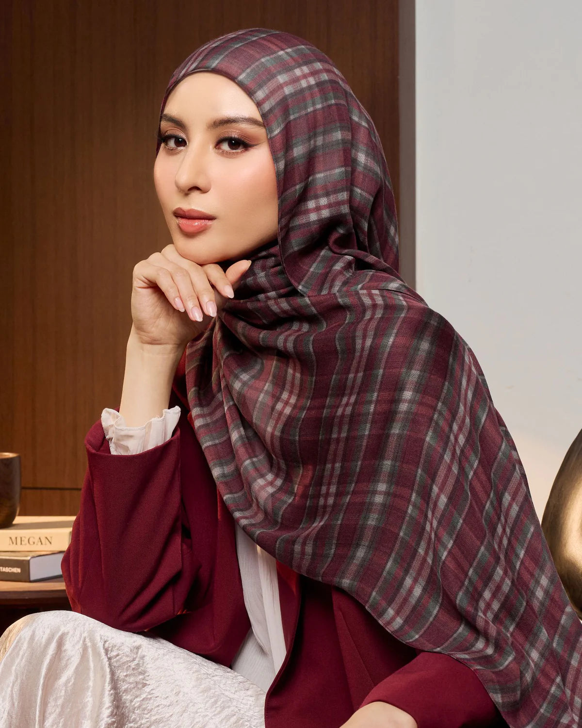 Plaid in Cherry Modal Shawl
