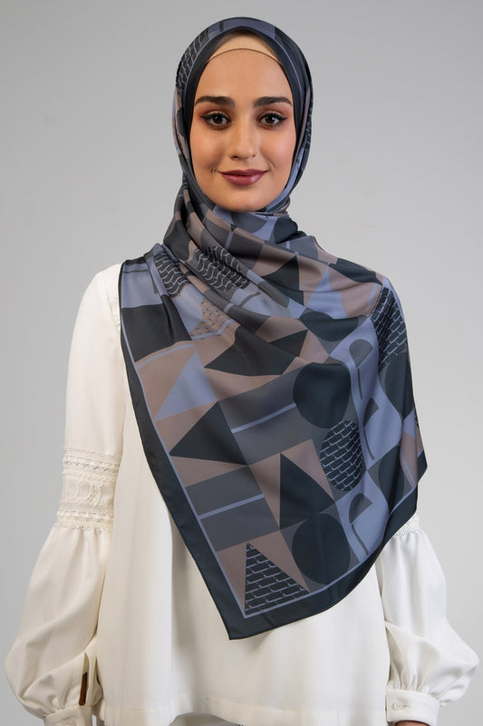 Hijab Geoline | Maya Satin in Grey Black